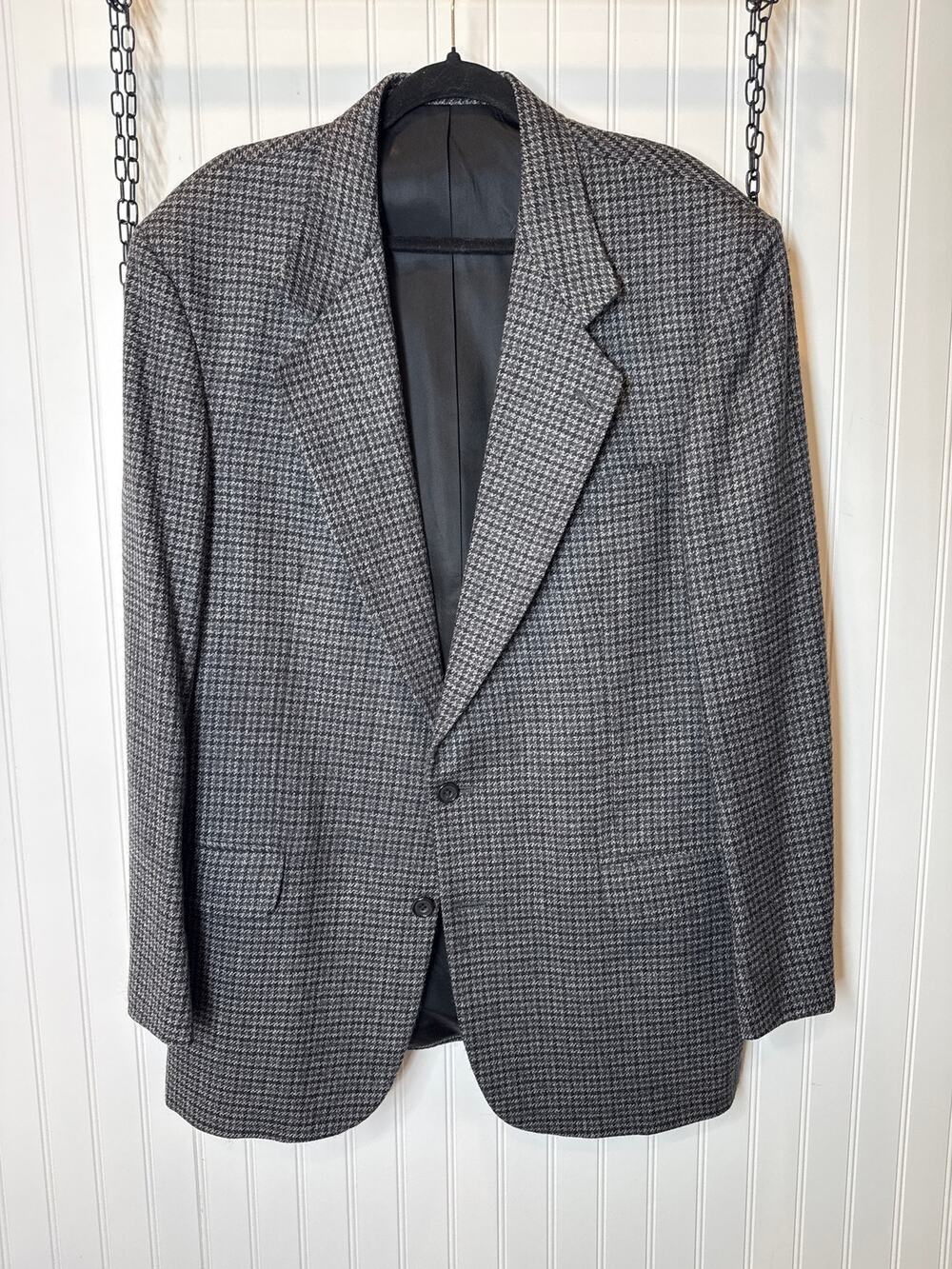 Oscar de la Renta Wool Mens Suit Tweed Gray Single Breasted Blazer Sports Sz 44L